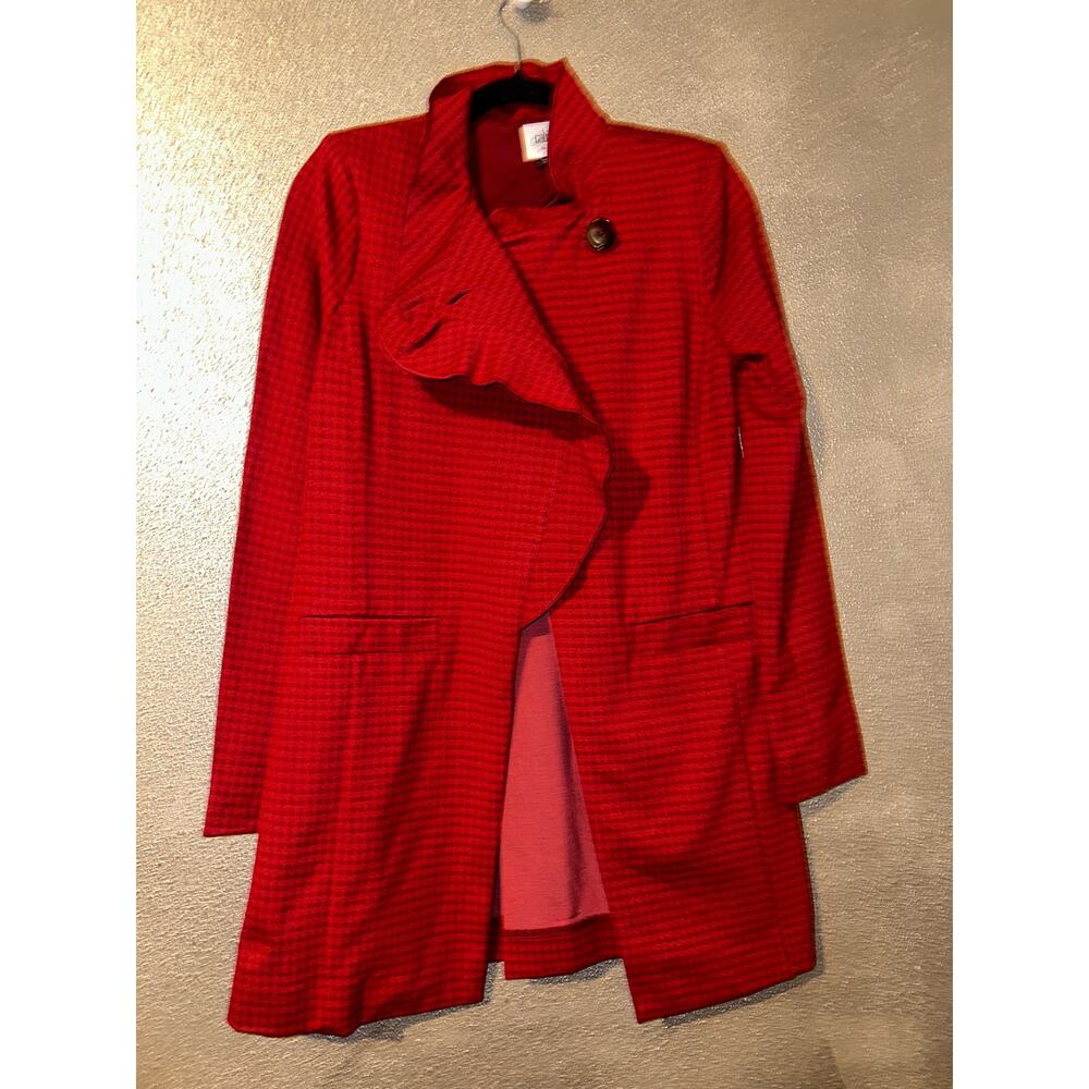 Cabi Celebration 3546 Preppy Academia Red Houndstooth Asymmetrical Blazer Jacket